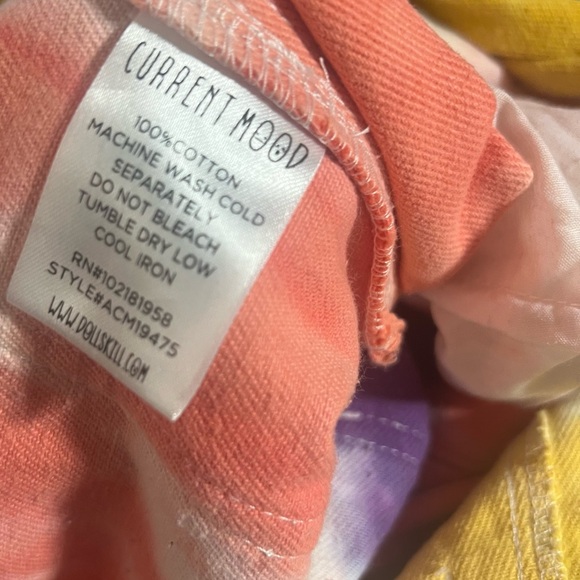 Current Mood Yellow and Pink Tie-Dye Overalls XS - Picture 4 of 4